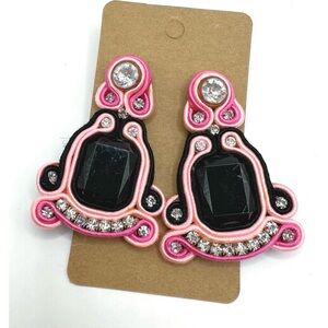 Soutache Pink & Black Beautiful Rhinestone Earrings